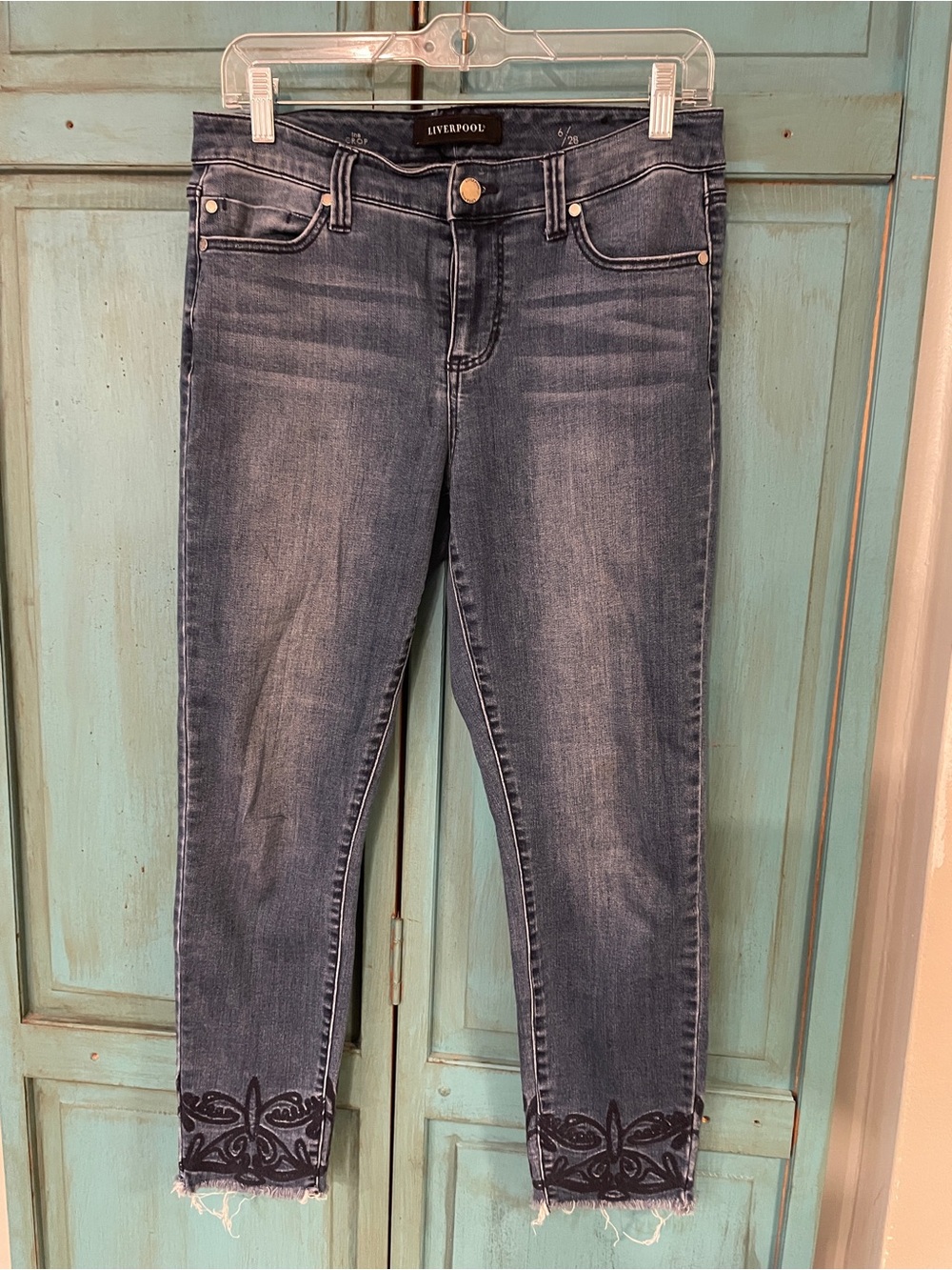 Liverpool Dark Blue Cropped Jeans with Embroidered Cuff